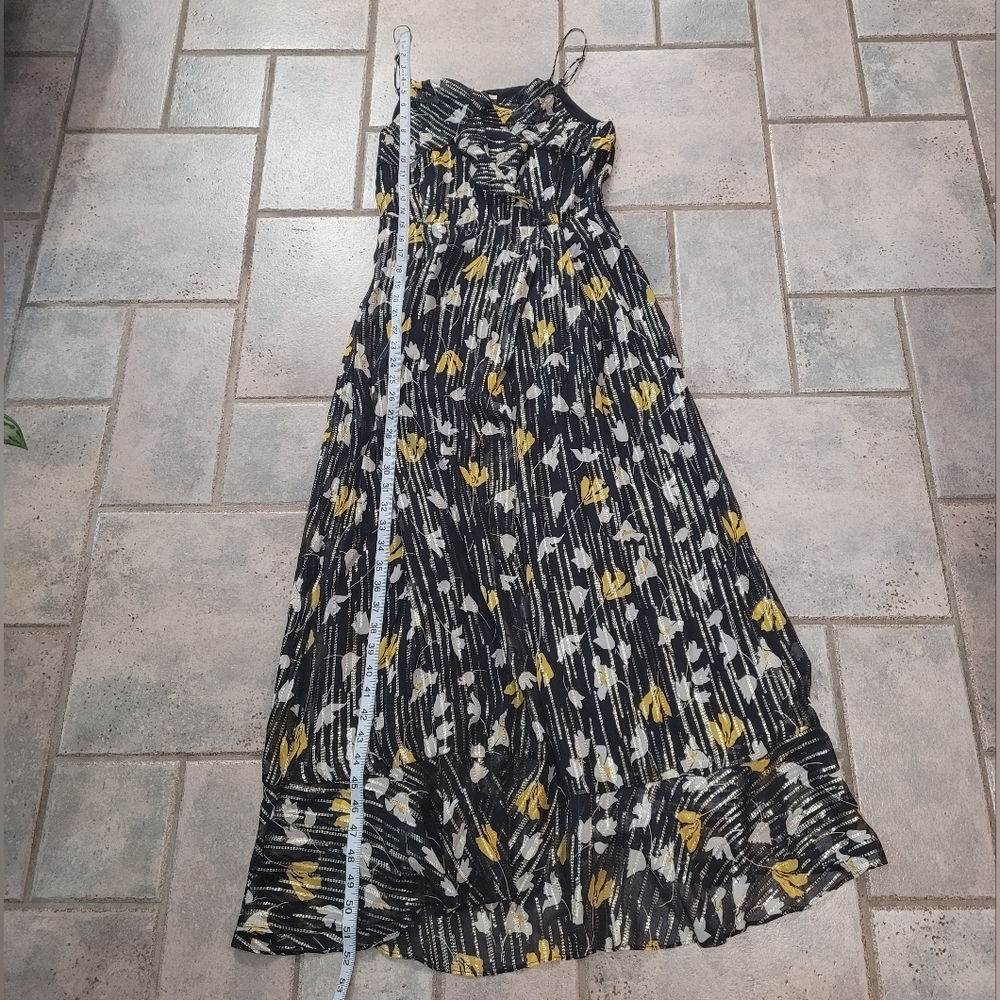 Joie Kenny Silk Blend Floral Metallic Stripe Ruffle Wrap Maxi Dress Sz S - Picture 10 of 14